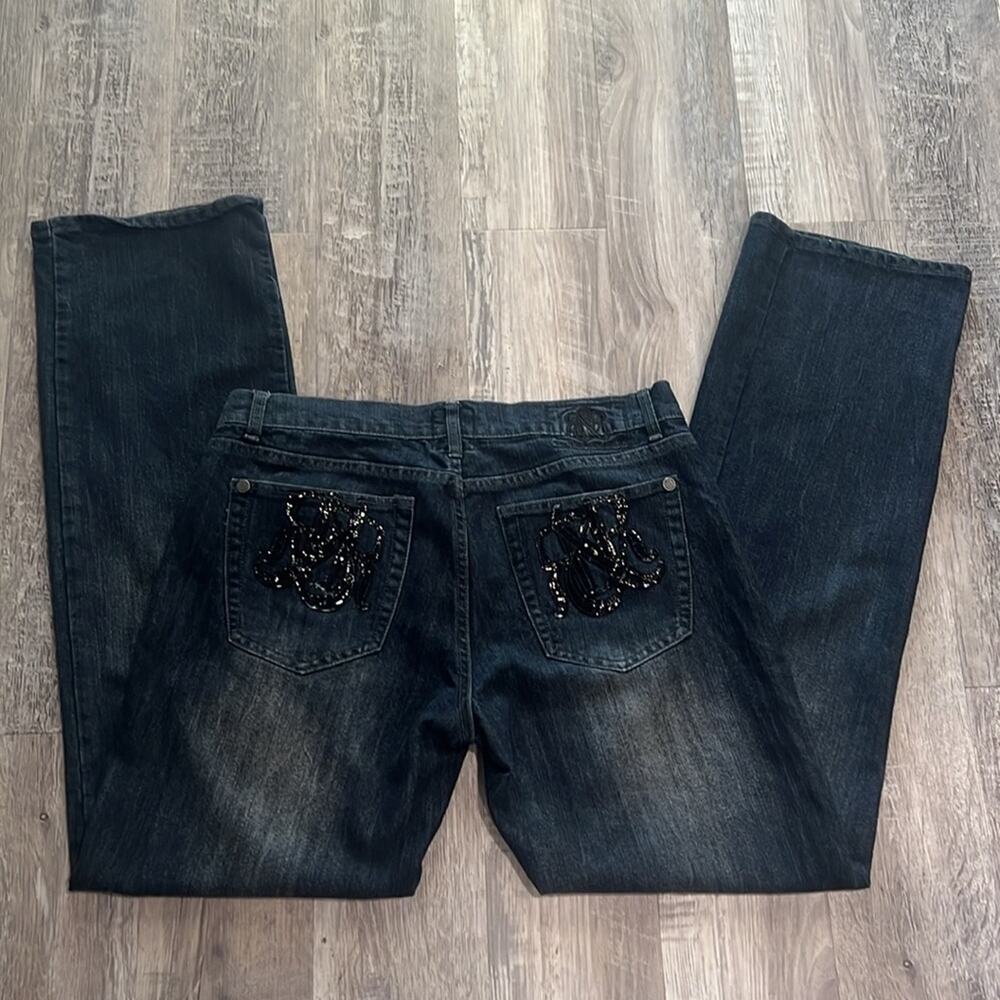 Rock and Republic Dark Wash Black Emblem Jeans Size 36